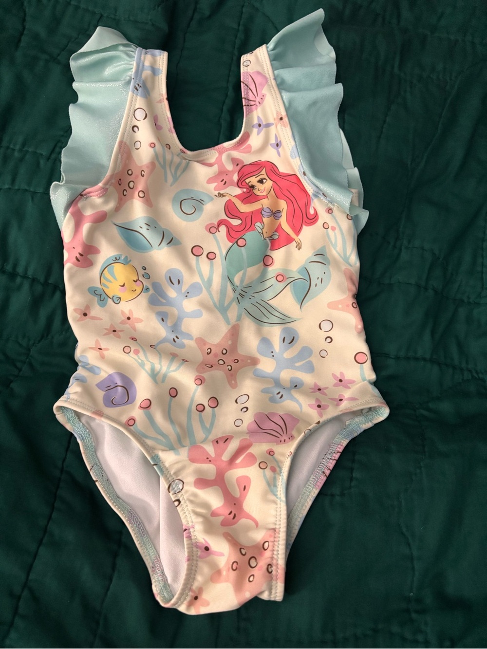 Disney Girls' Ariel Mermaid Print Pink & Aqua One-Piece Swimsuit